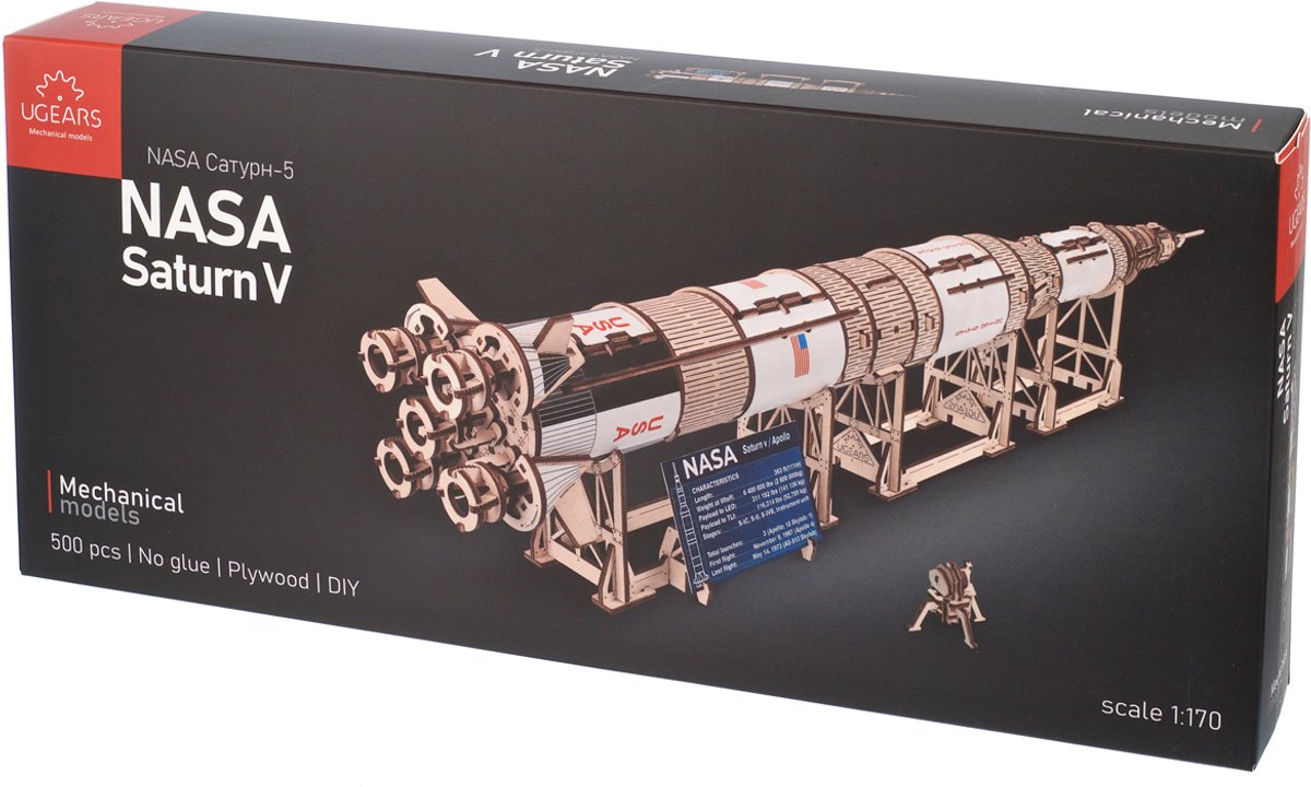 UGEARS 3D Modelbouw - Nasa Saturn V - Mechanisch Bouwpakket Hout - Educatief Speelgoed — afbeelding 10