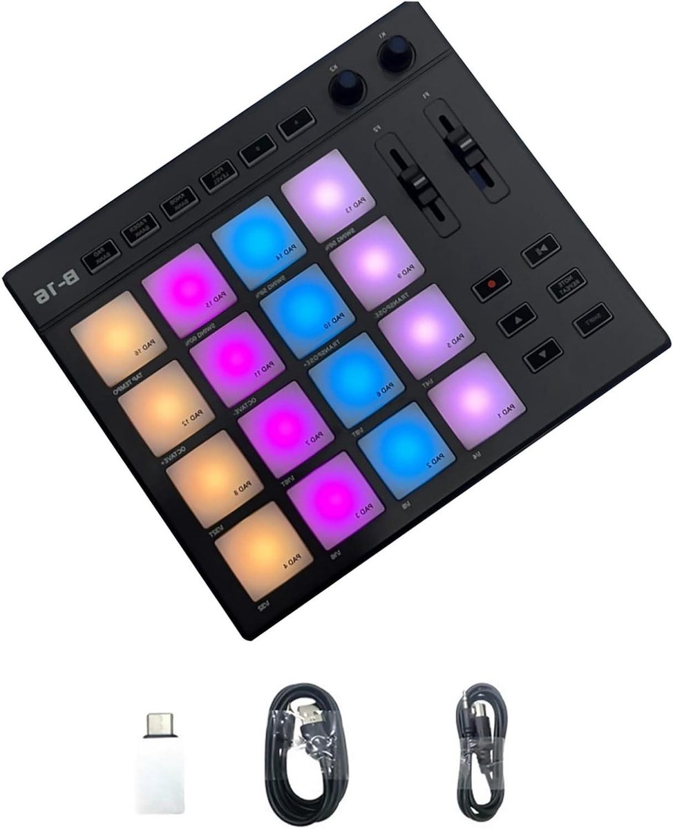 MIDI Controller Pad - Beat Machine - Muziek Maken - 16 RGB Pads - 21.5 cm - Zwart