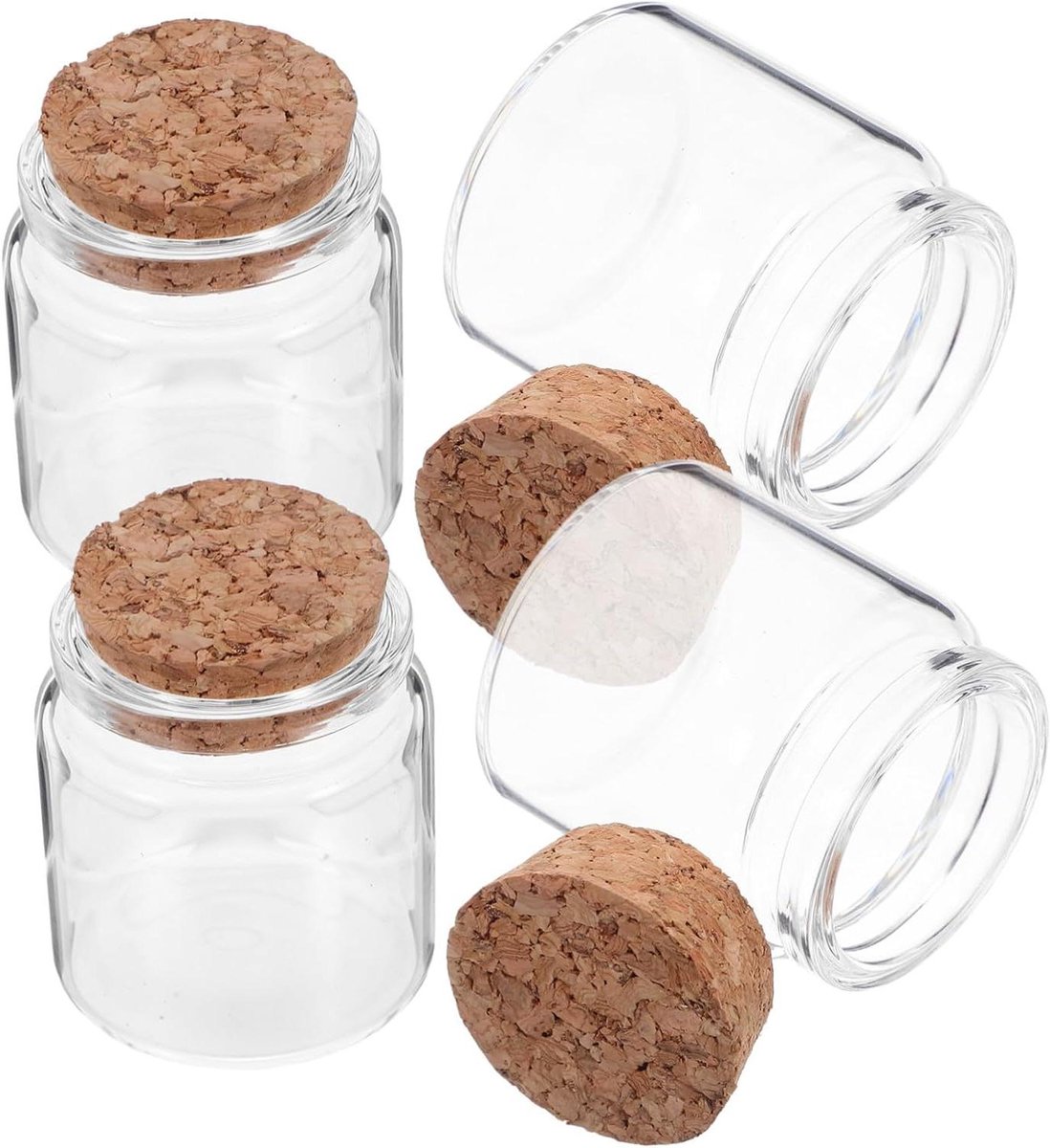 Mini Glazen Flesjes - Wenspotjes Kurk - Decoratief Gebruik - Luchtdichte Sluiting - 4 Stuk