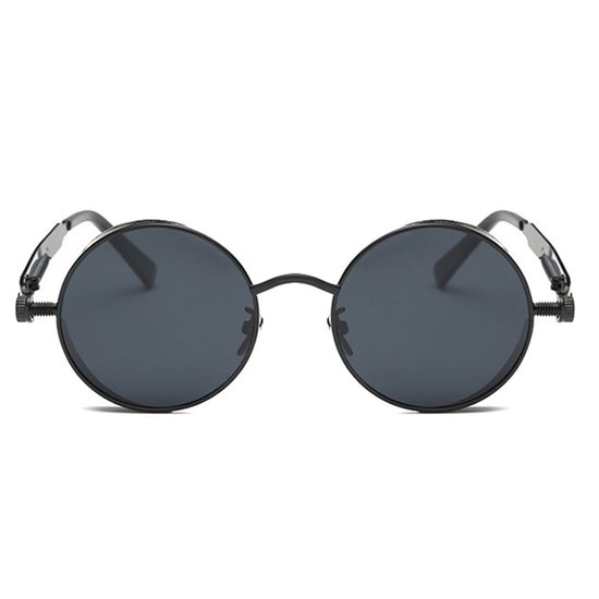 Retro steampunk zonnebrillen voor dames en heren, ronde metalen UV400 zonnebrillen - bruin + bruin — afbeelding 2