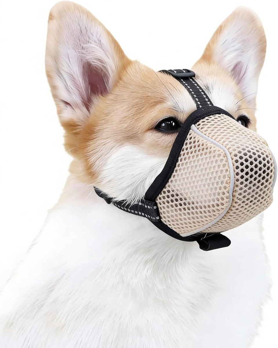 Honden muilkorf - Ademend masker - Veilig uitlaten - Reflecterende rand - Maat M - Roze