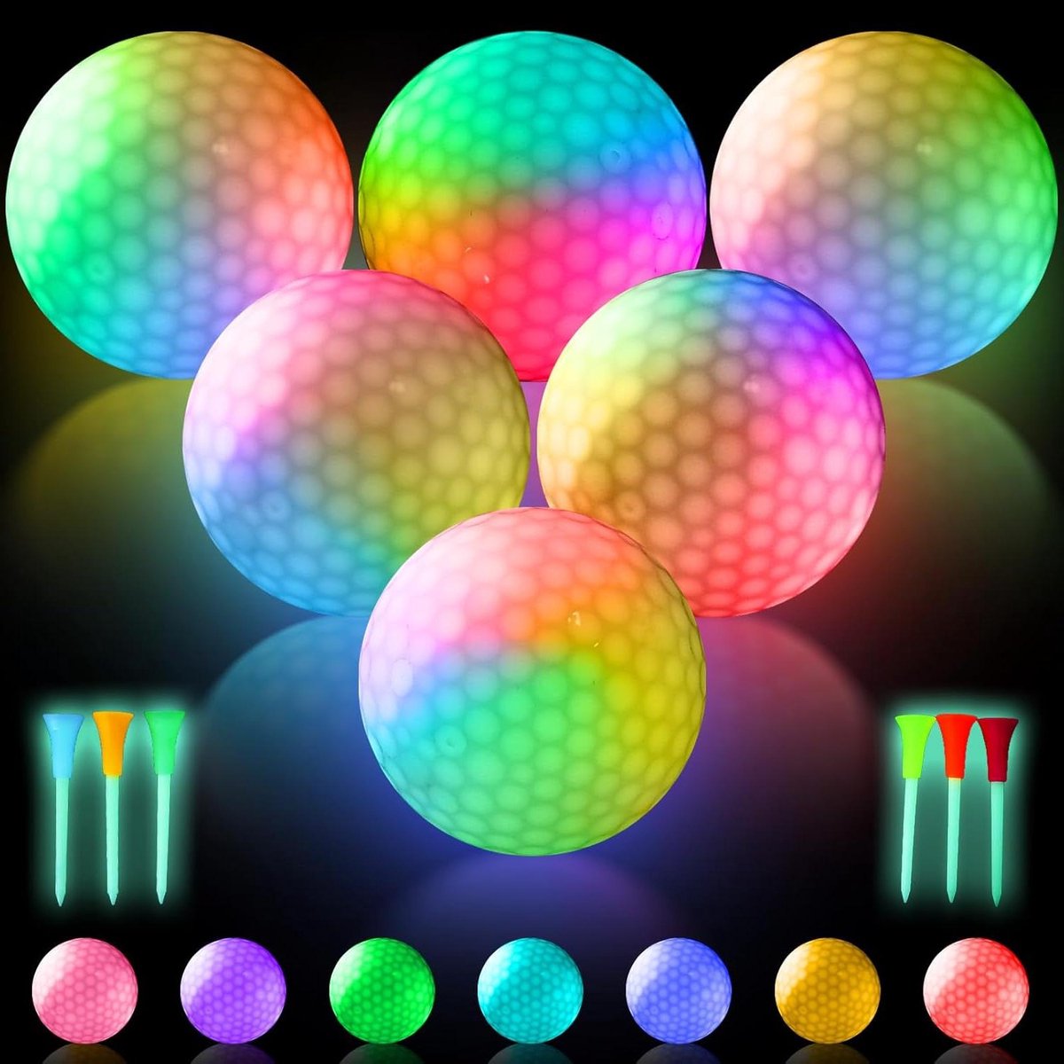 Golfballen Set - Lichtgevende Ballen - Nachtelijke Training - Zeven Kleurwisselingen - 6 Stuks - Meerkleurig