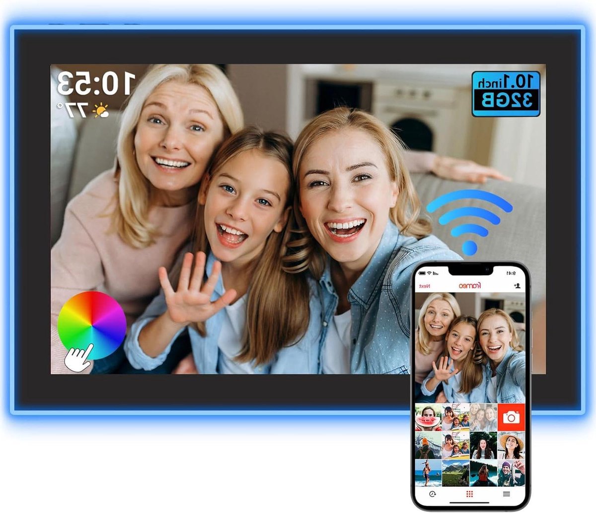Digitale Fotolijst - Smart Frame - Herinneringen Delen - Met Neon Licht - 10.1 Inch - Zwart