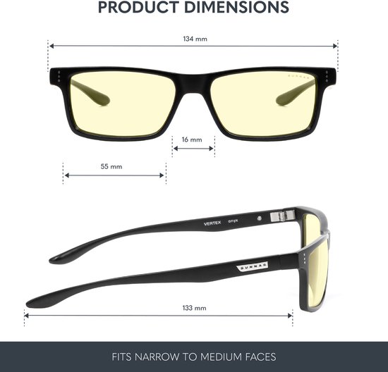 GUNNAR - Vertex Gaming Bril - Computerbril - Blauw Licht Bril - Blue Light Glasses 2.5 Sterkte - Onyx - Amber