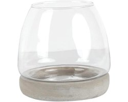 Glazen Bloempot - Decoratieve Vaas - Planten Decoratie - Cementen Ondergrond - 10x10x10cm - Donkergrijs