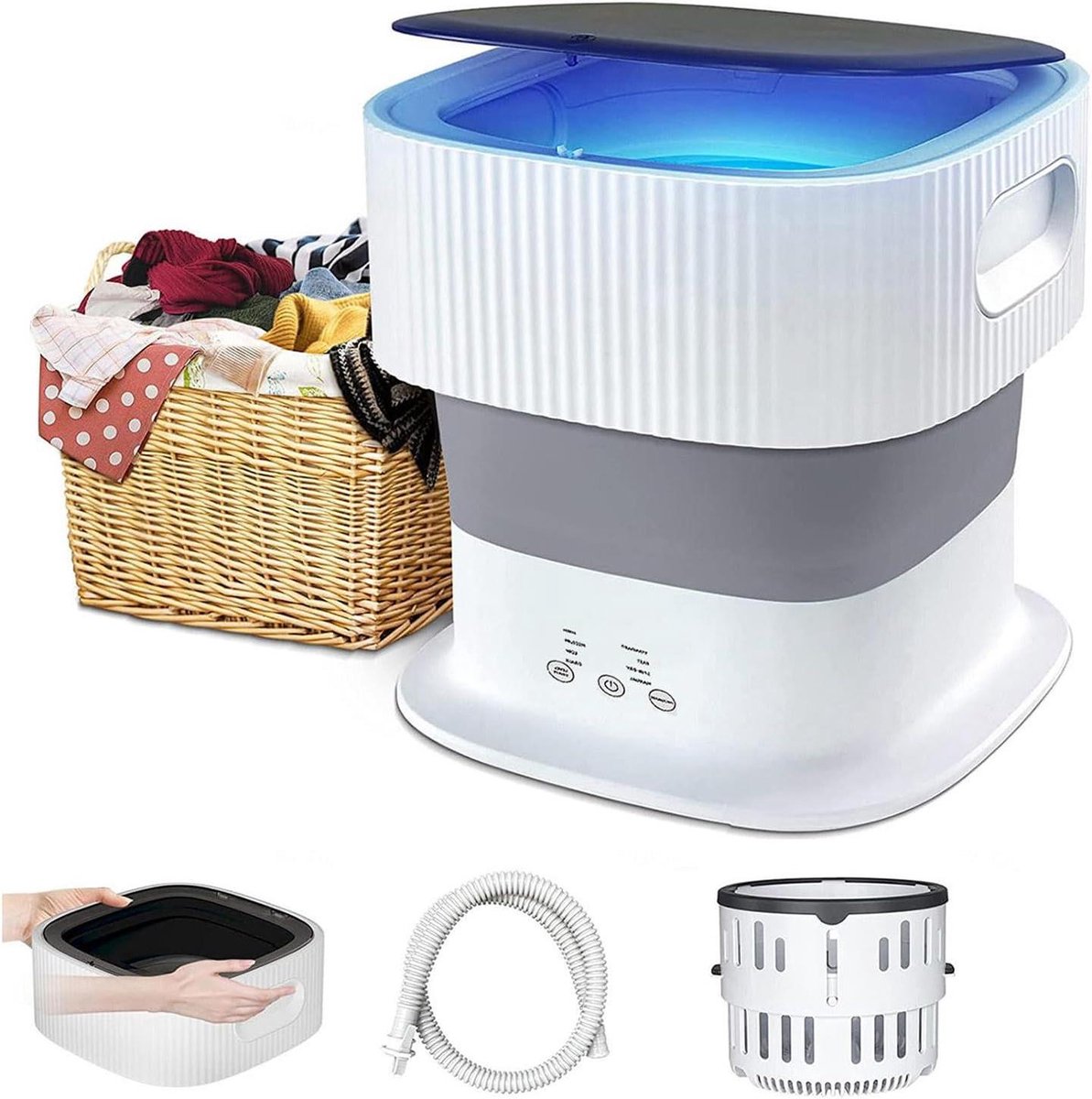 Draagbare Wasmachine Mini Wasserette Kleding Reinigen Met Blauw Licht 9L Capaciteit Wit