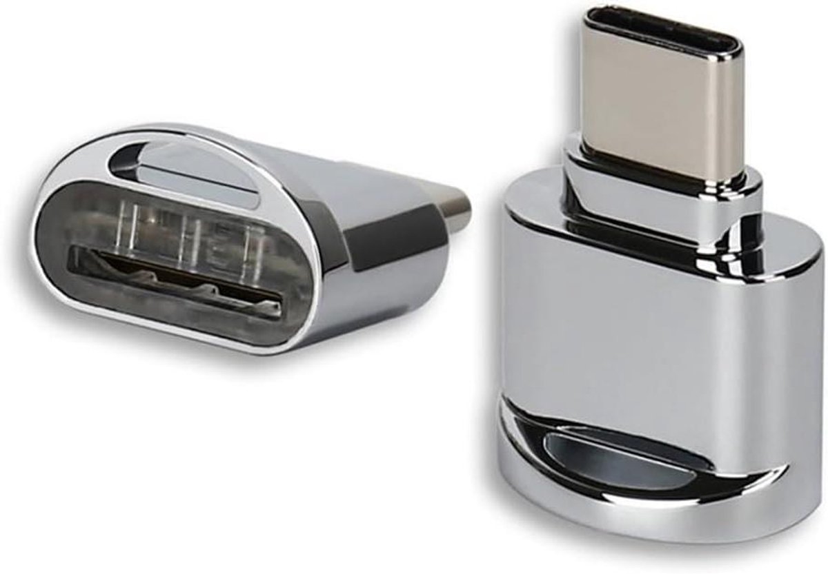 Kaartlezer Adapter - USB-C Micro SD - Bestanden Overzetten - 2 Stuks - 10x10x1 cm - Zilver