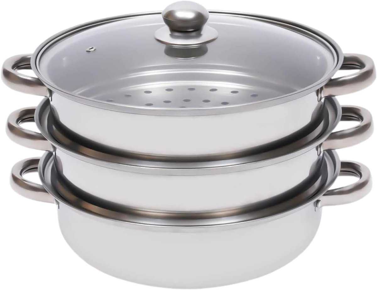 Stoompan Roestvrij Staal - Stoomkoker Set - Gezond Koken - Gelijkmatige Warmteverdeling - 28 Centimeter - Zilver
