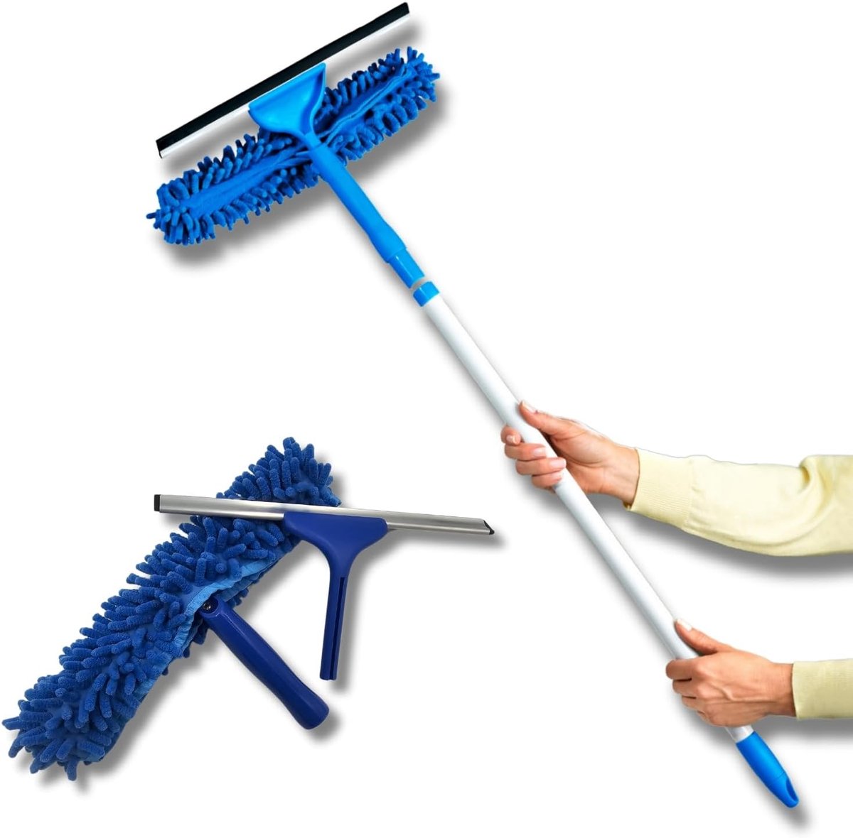 Raamwisser Telescoop - Glastrekker Uitschuifbaar - Streeploos Ramen - 100% Streeploos Resultaat - 70-120 cm - Blauw