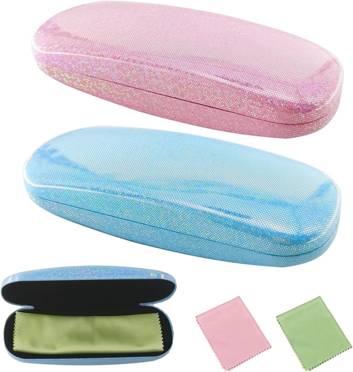 Brillen Etui Set - Opbergdoos Brillendoos - Veilig Opbergen - Krasbestendig PU Leer - Set van 2 - Zwart