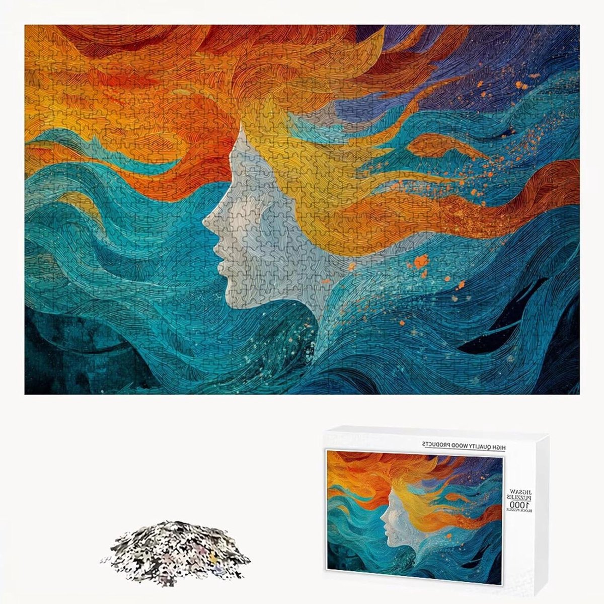 Puzzel 5000 stukjes - Abstract dames - Ontspanning thuis - Lindehouten puzzel - 181 x 105 cm - Multicolor