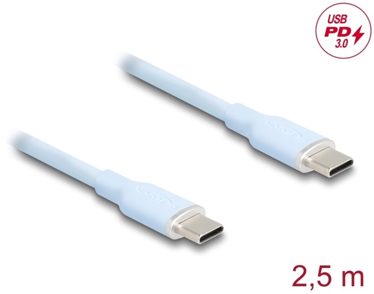 Delock USB 2.0 Cable USB Type-C™ male to male PD 3.0 60 W 2.5 m blue Silicone