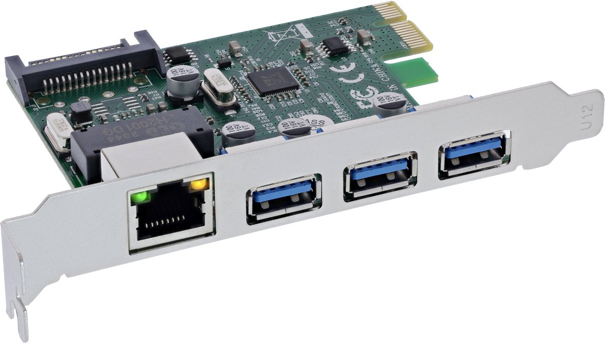 InLine® Combo kaart Gigabit netwerk en USB 3.2 Gen.1, 1x RJ45, 3x USB-A, PCIe x1