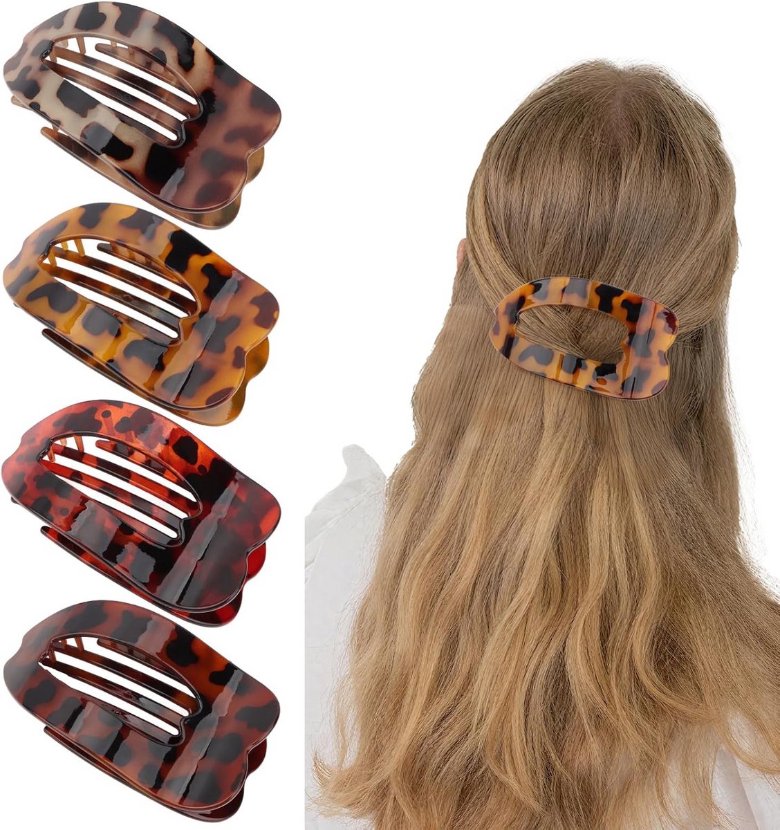 4 Stuks Platte Haarspeldjes met Luipaardprint voor Dik en Dun Haar