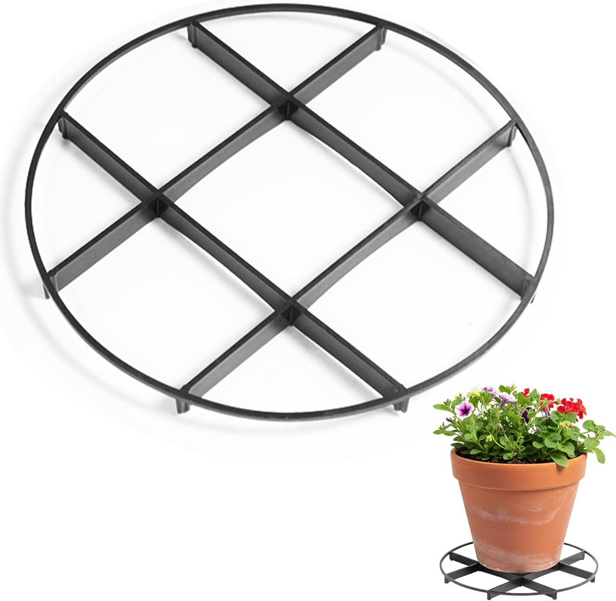 Plantenstandaards - Bloempot houders - Binnen en buiten - Drainage rooster - 25 cm rond - Zwart