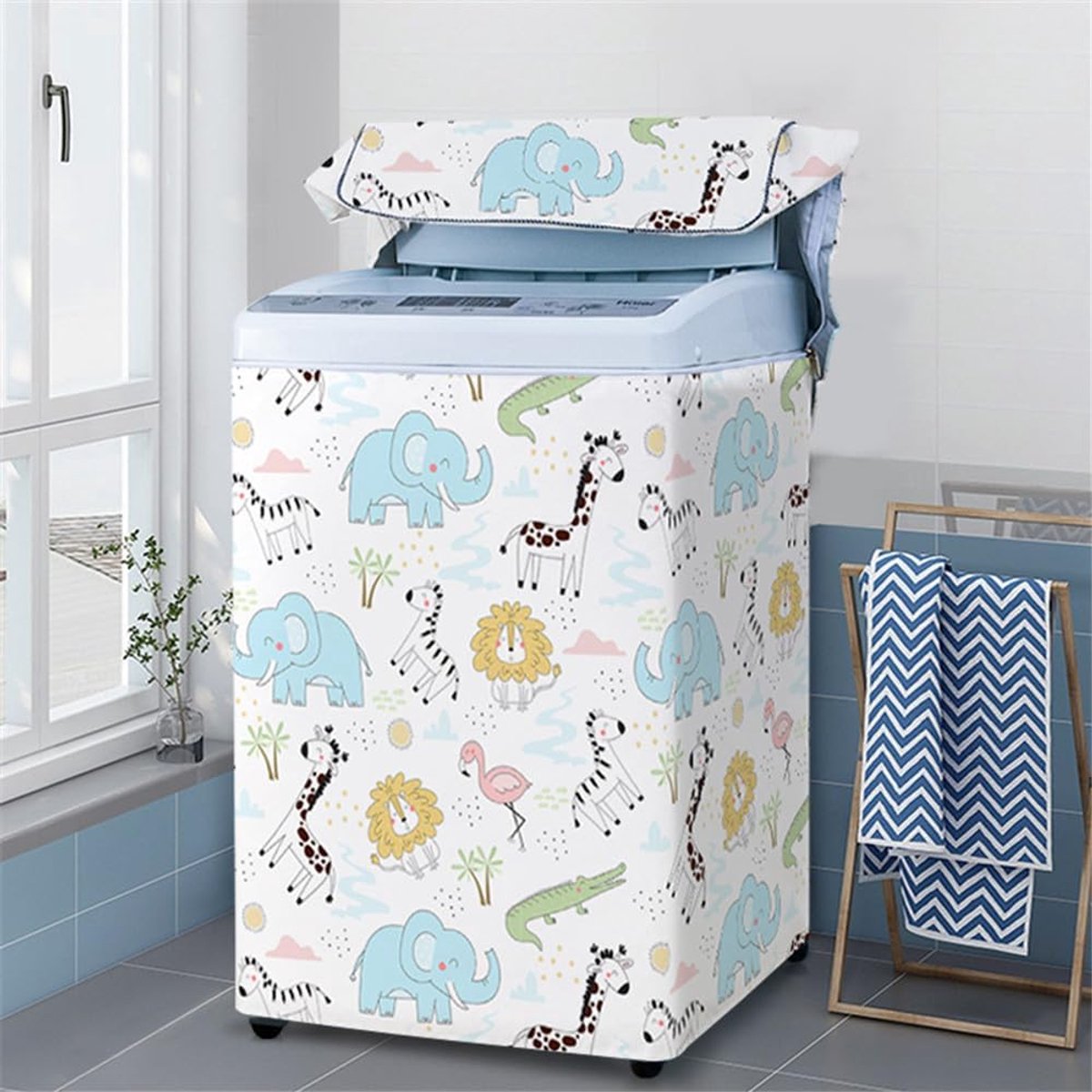 Wasmachinehoes Bovenlader Apparaatbeschermer Bescherming Wasmachine Waterdicht en Stofdicht Maat XS Cartoon Print