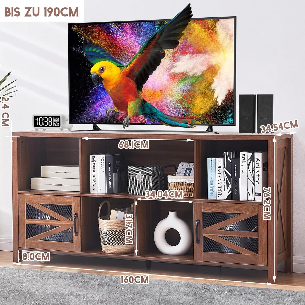 Nordic Cube Luxe Dressoir Boekenkast 160 cm – 8/9-Vakken Horizontale Opbergkast met Deuren en Open Compartimenten 160 x 34,6 x 76,2 cm Mid-Century Modern