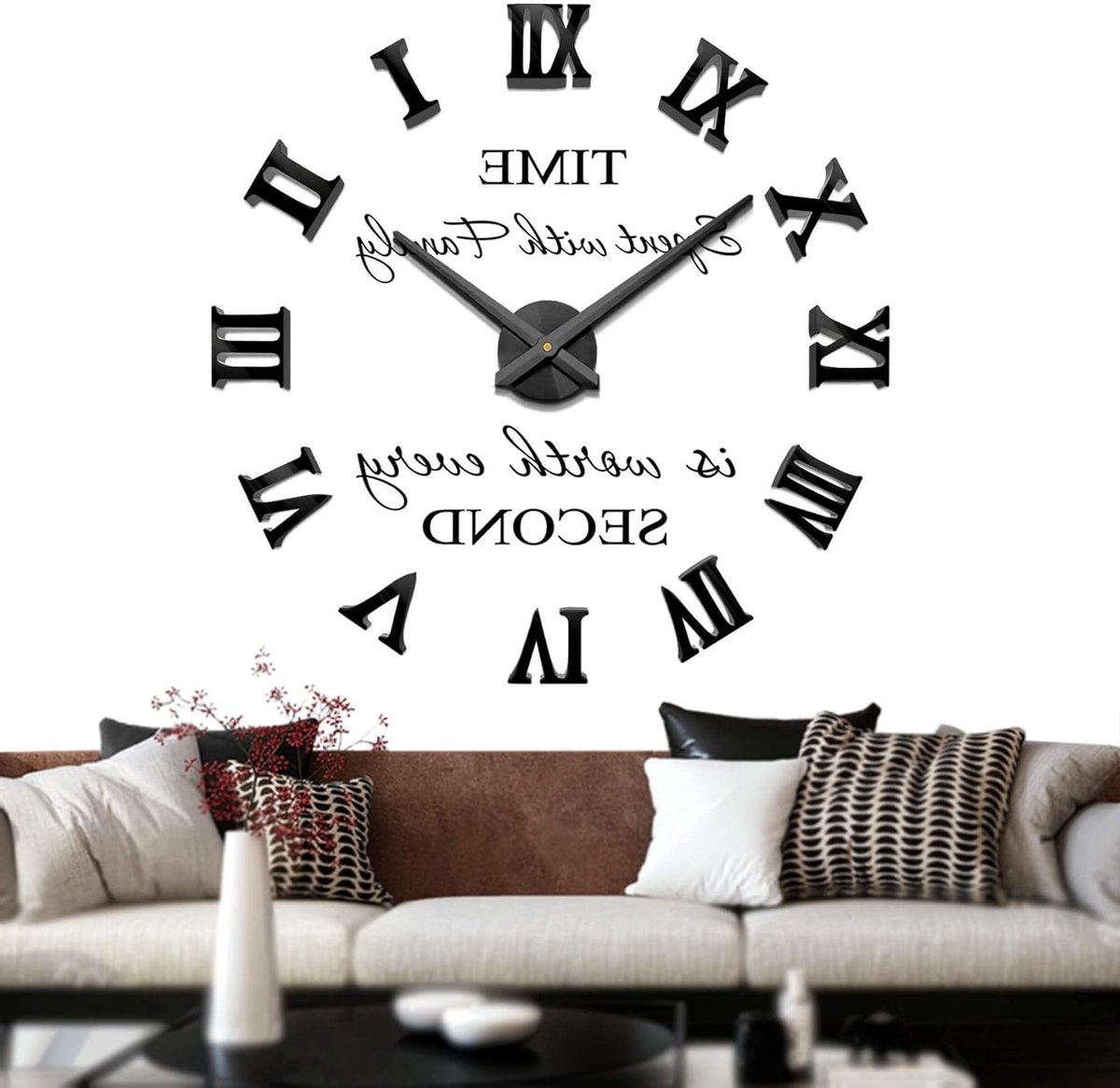 Grote 3D DIY Wandklok Zonder Rand - Stille Spiegel Sticker voor Thuis, Kantoor en School D