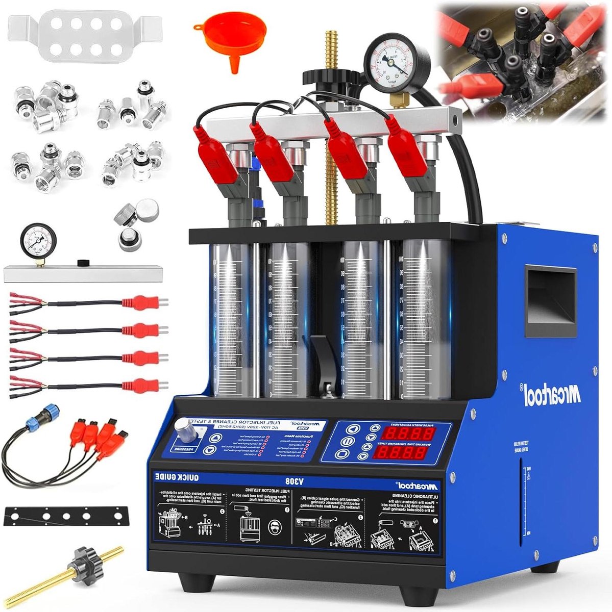 Injector Reiniger - Brandstofsysteem Tester - Motor Onderhoud - Ultrasoon Verwarming - 4 Cilinders - Grijs