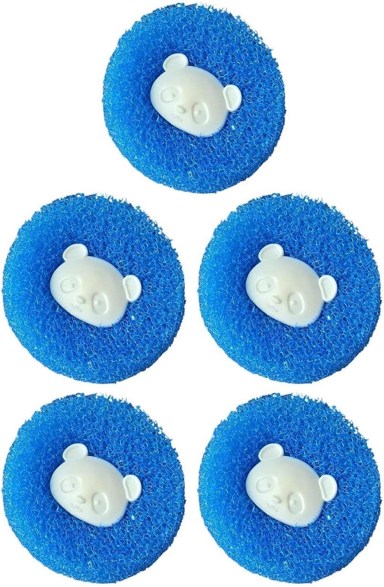 Huisdierhaarverwijderaar Wasgoed - Pluizenballen Set - Kleding Reinigen - Herbruikbaar Berenmotief - 5 Delige Set - Grijs