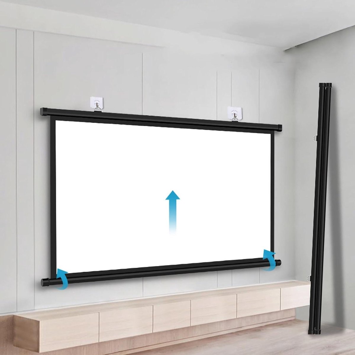Projectiescherm Intrekbaar - Wand Gordijn - Thuisbioscoop Kantoor - Kreukvrij Polyester - 16:9 Formaat - Wit