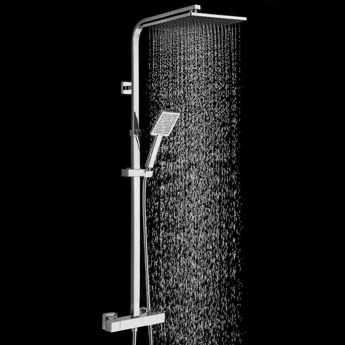 CECIPA max Regendouche met Thermostaatkraan - Douchesysteem - Ø 25 cm Douchekop - Vierkante Handdouche - Doucheset - Verstelbare Hoogte 97-130 cm - Waterbesparend - Chroom