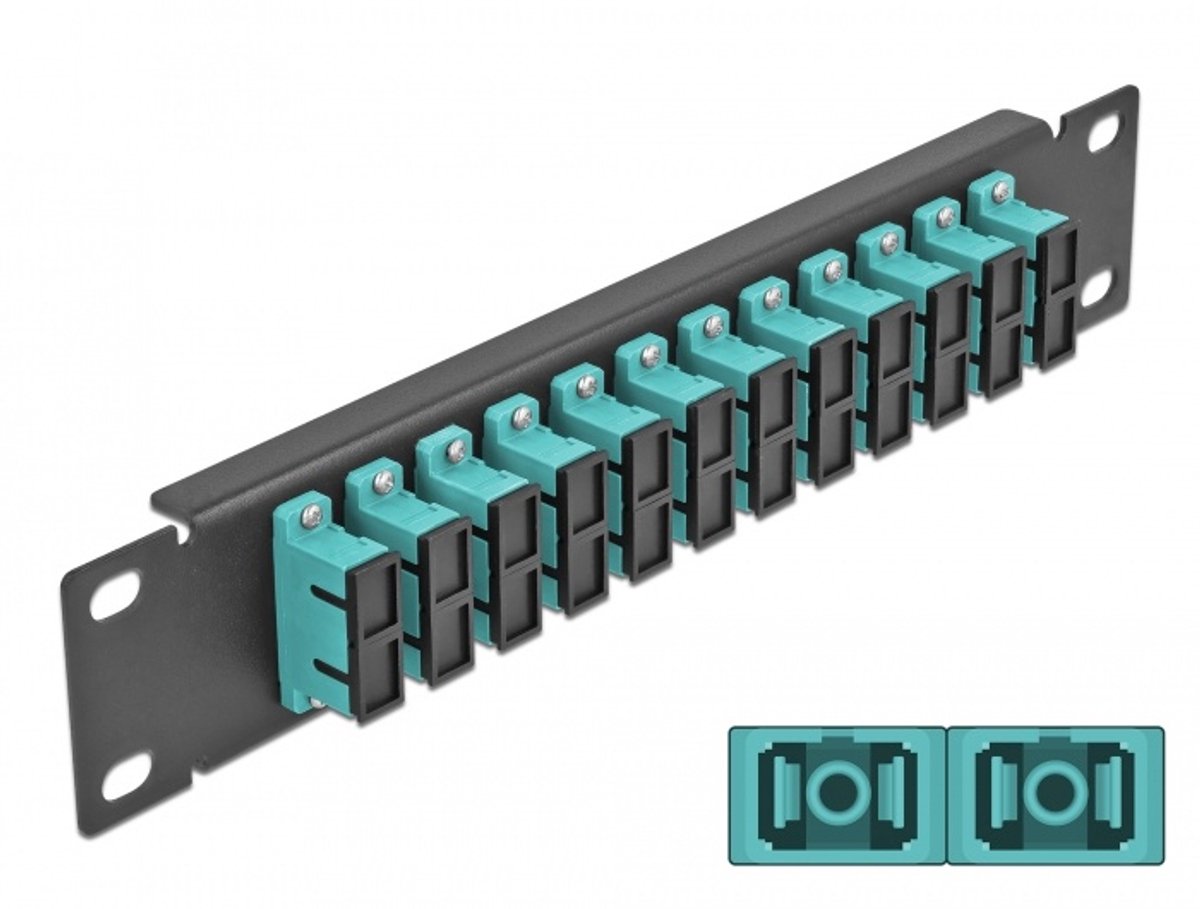 10 inch glasvezel patch panel 12 poort sc duplex aqua 1u zwart