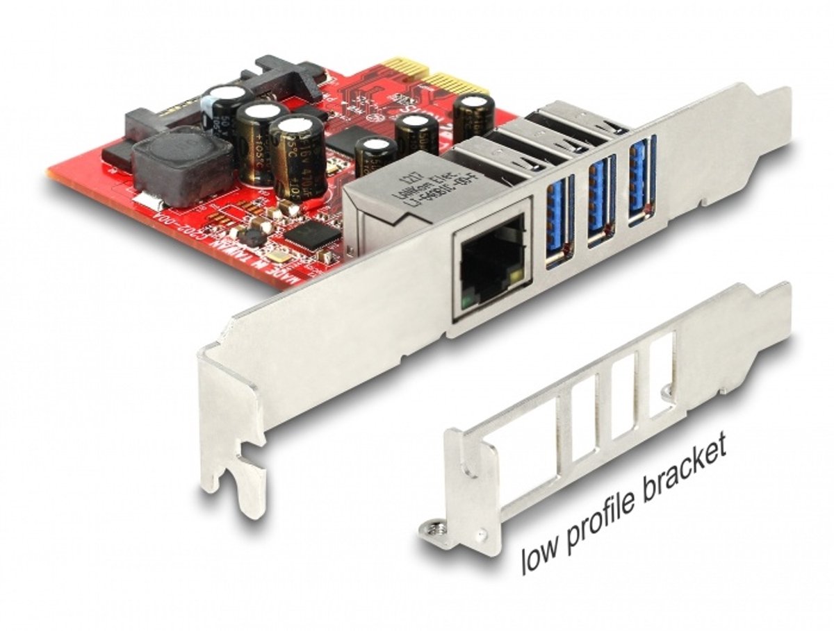 Delock PCI Express Card to 3 x external USB 5 Gbps + 1 x external Gigabit LAN - Low Profile Form Factor