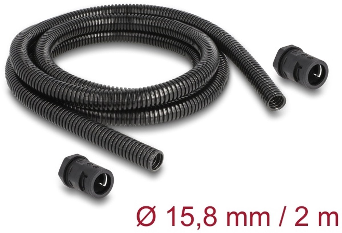 Kabelbeschermingshuls 2 m x 15,8 mm met 2 x pg11 conduit fitting set zwart