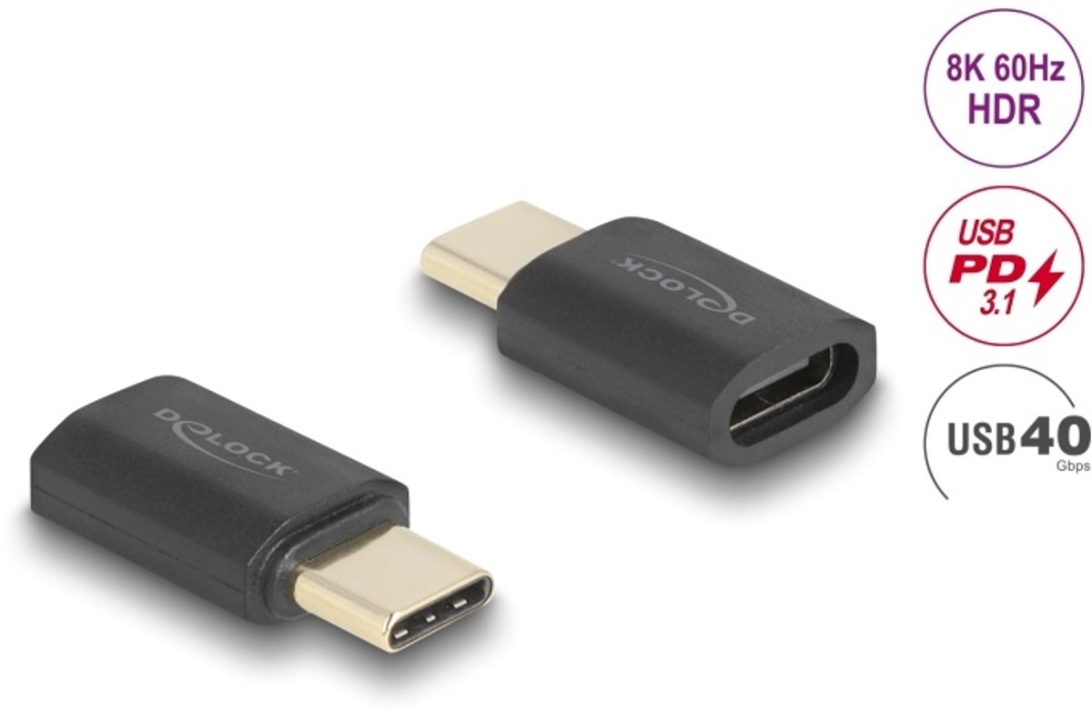 Delock USB Adapter 40 Gbps USB Type-C™ PD 3.1 240 W male to female port saver 8K 60 Hz