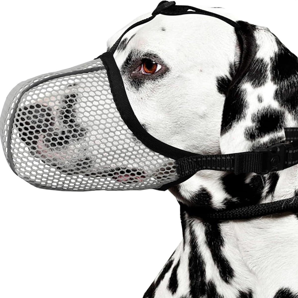 Hondenmuilkorf - Ademende Mondschoen - Gedragstraining Hond - Reflecterende Strepen - Maat S - Grijs