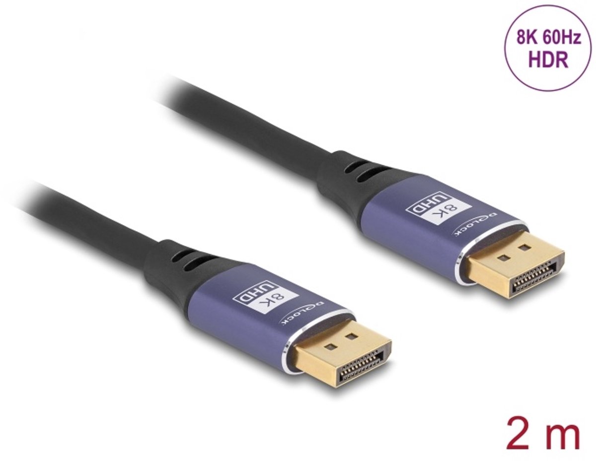 Delock DisplayPort Cable 8K 60 Hz 2 m lila metal
