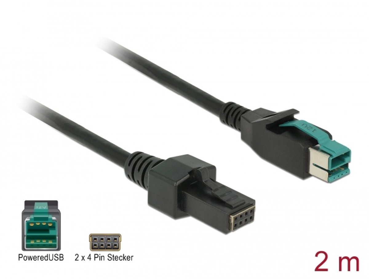 Delock PoweredUSB cable male 12 V > 2 x 4 pin male 2 m for POS printers and terminals