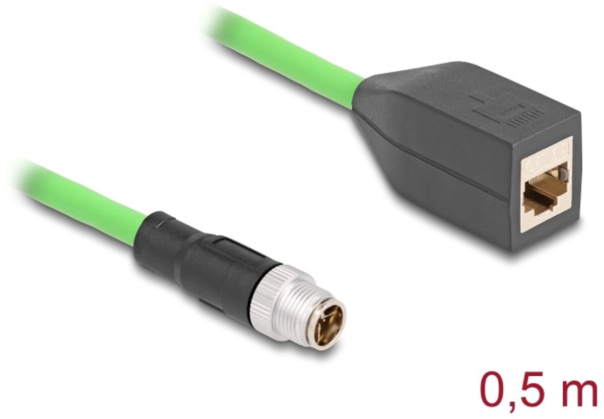 Delock M12 Cable X-coded 8 pin male to RJ45 female PUR (TPU) 0.5 m