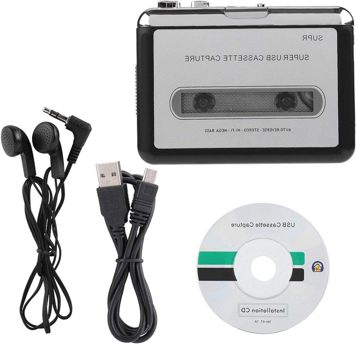 Cassette naar MP3 - Tapespeler Recorder - Muziek Digitaliseren - USB Computer Adapter - Draagbaar Compact - Zwart