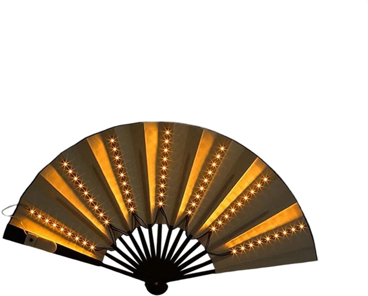 Lichtgevende Ventilator - Hand Fan - Feestelijke Sfeer - Met LED Verlichting - 64 cm Uitgevouwen - Wit