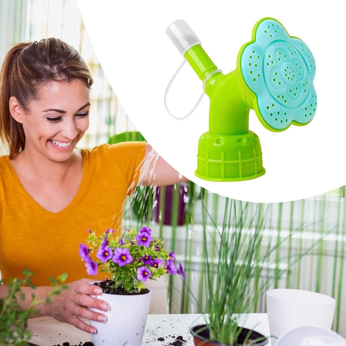 Waterfles Besproeiingskop - Plantenwater Tuit - Planten Water Geven - 73-Gaten Sproeisysteem - 6 x 5 x 6 cm - Groen