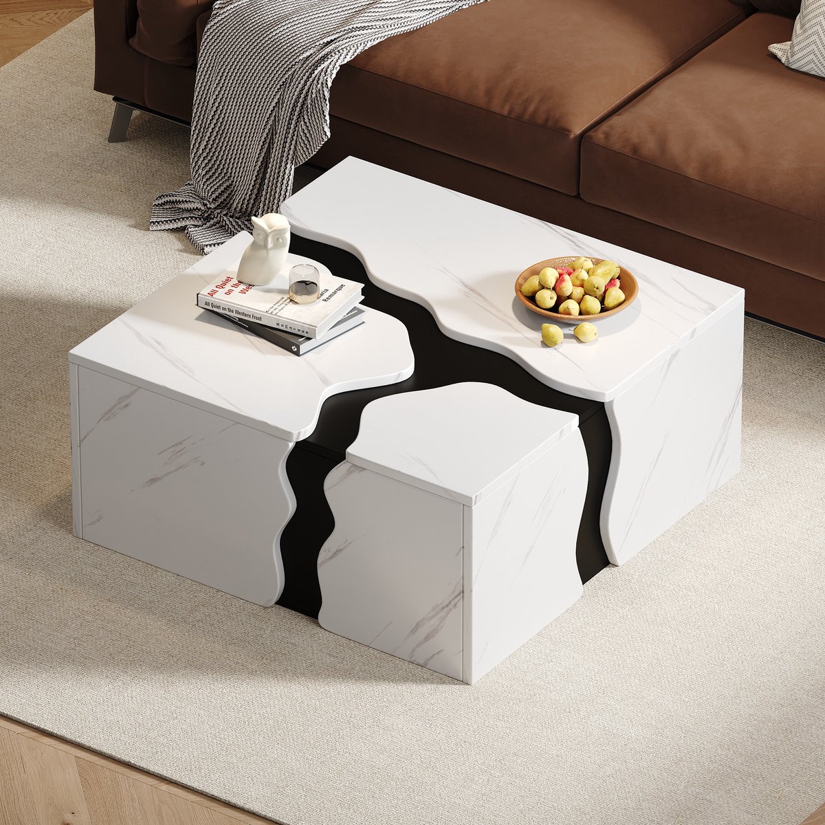 MODENUIT Salontafel - Geometrisch Design Met Lade - Voor Woonkamer En Kleine Ruimtes - Spaanplaat Wit - 70x70x31cm
