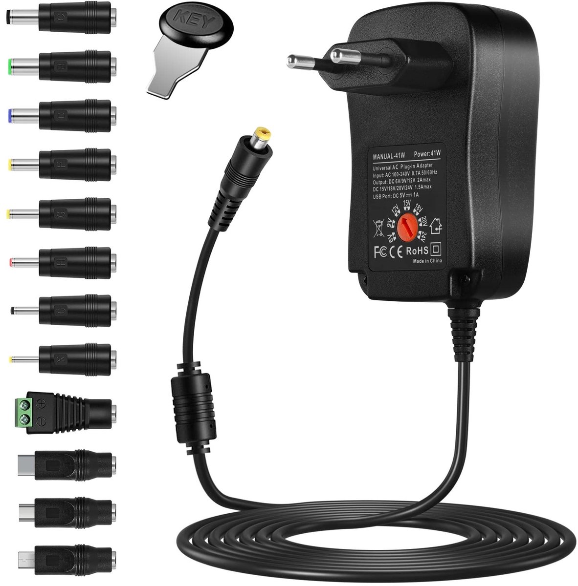 Allecto - Universele oplader - Oplader voor laptop en elektronica - Inclusief 12 opzetstukken - Compact en lichtgewicht - Geschikt voor diverse app...