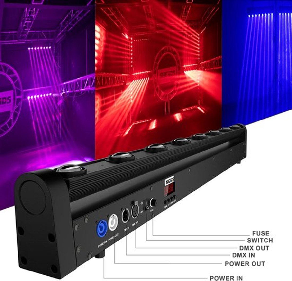 8x12W RGBW LED Beam Bar – LED Lichtbar – Podiumverlichting – DJ Licht – RGBW Moving Head – Met Flightcase – DMX512 Besturing – Krachtige Lichtstraal 82000 Lumen