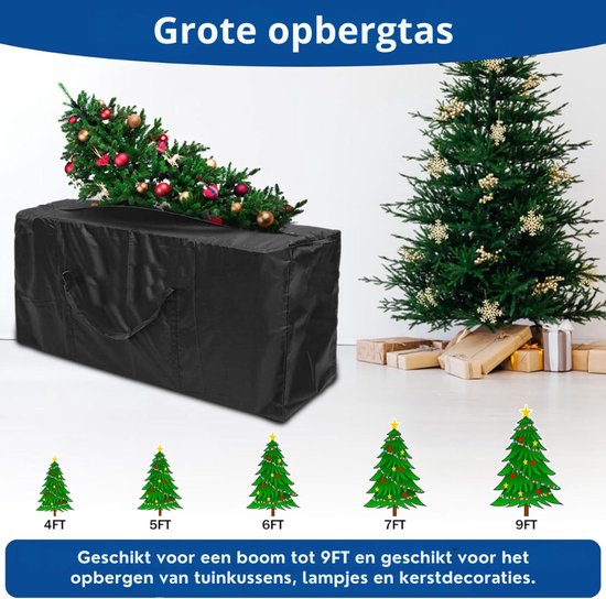 Grote zwarte opbergtas voor kerstbomen tot 9FT, tuinkussens, lampjes en decoraties.