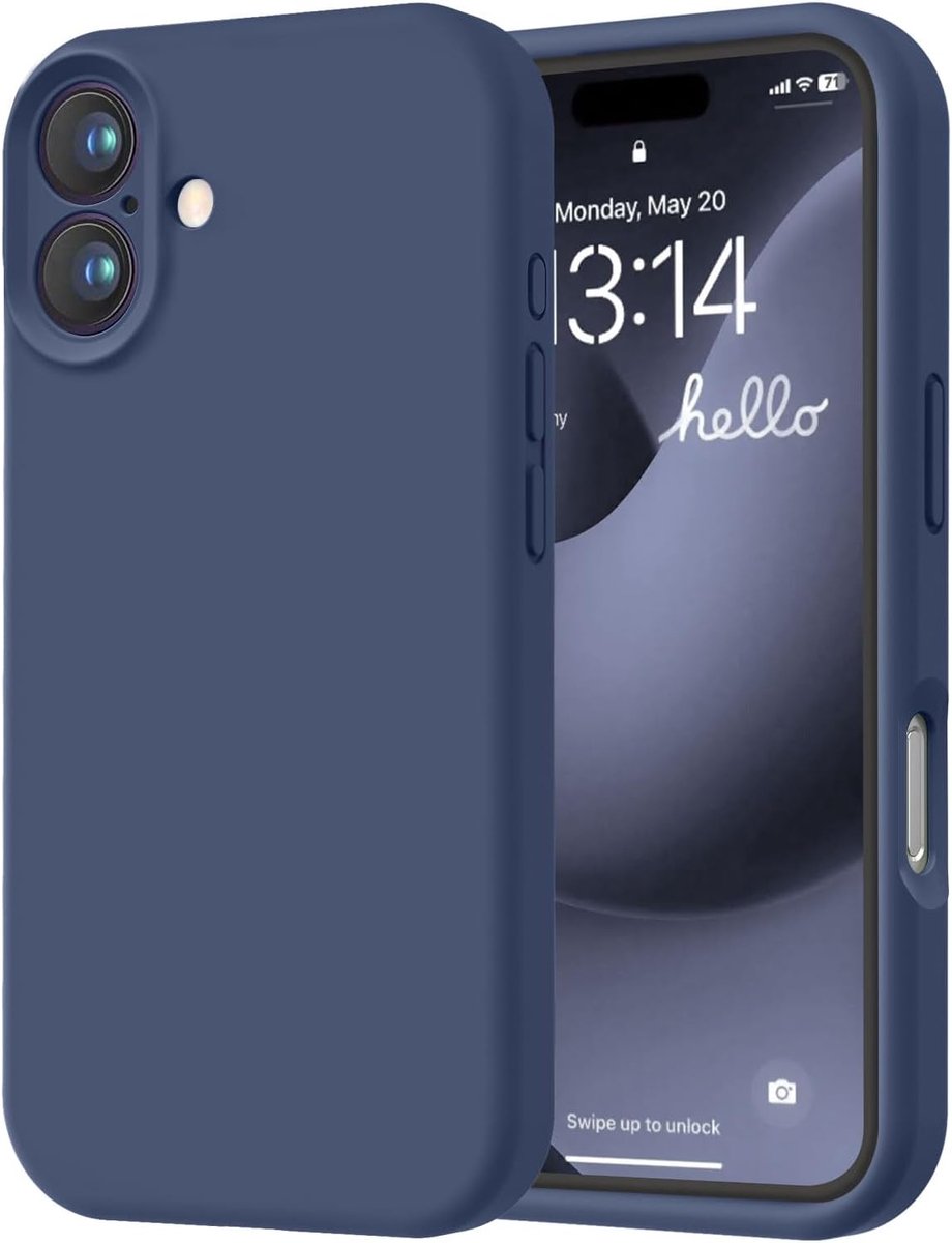Speciaal ontworpen voor iPhone 16. Hoogwaardig siliconen met [zachte, krasbestendige microvezelvoering]. Schokbestendig beschermhoesje voor mannen, vrouwen en meisjes (6,1 inch), marineblauw.
