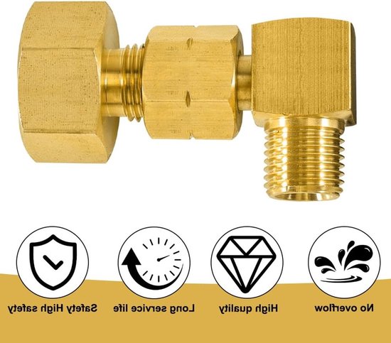 Gas Adapter Set voor Camping en Koken, 1/2" R x 1/4" Lks Messing, 90° Aansluiting voor LPG en Gasfles, Ideaal voor Crutch Cooker en Kampeerstoof — afbeelding 4