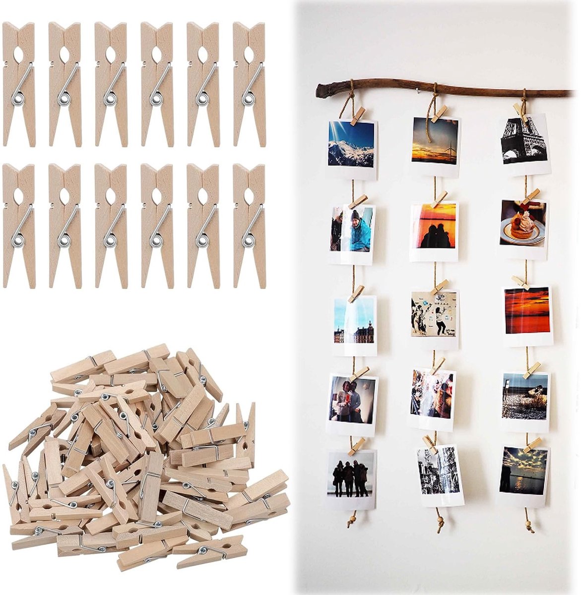 Allecto - Mini-wasknijpers - Kleine houten knijpers - Decoratief en praktisch - Houtkleur - Clips voor fotohouders - Ideaal voor knutselen en DIY -...