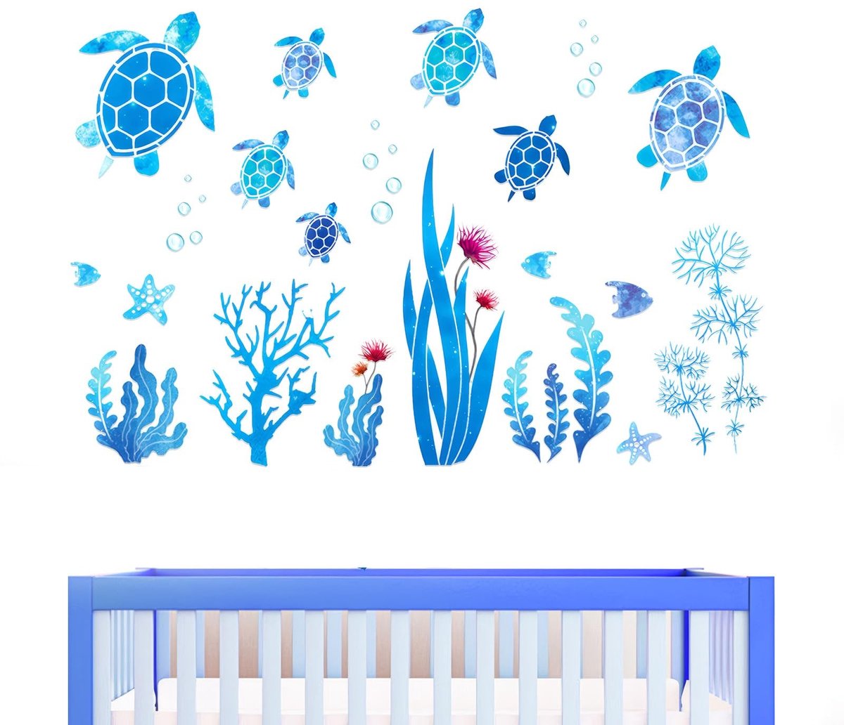 Onderwater Muurstickers voor Badkamer - Zeewier en Zeeschildpadden Decoratie
