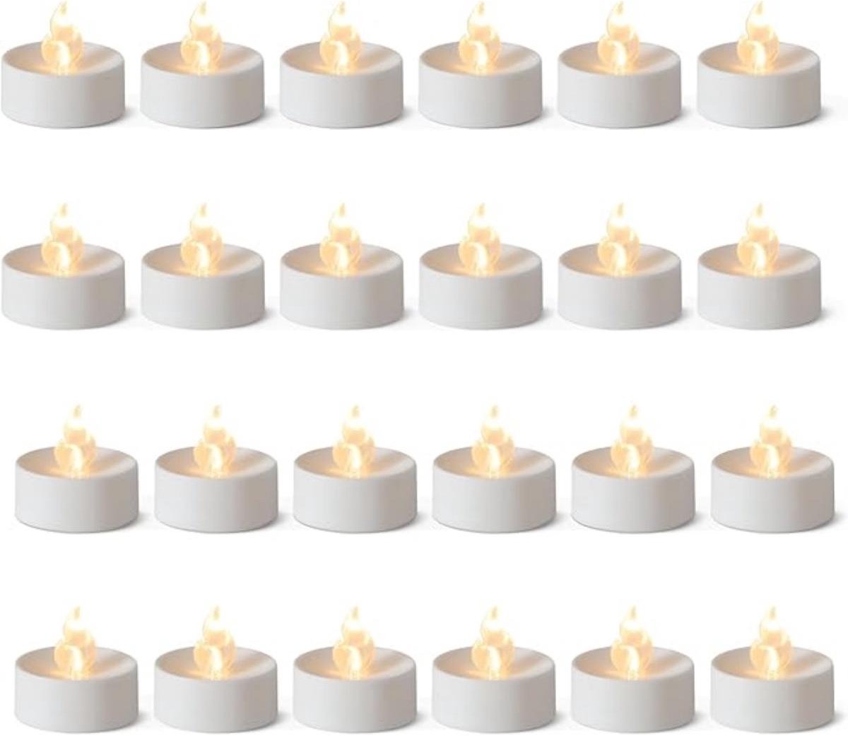 GELLDG LED Teelichter - LED Kaarsen - Veilige Vlamloze Sfeerverlichting - Inclusief Geschikt voorgeïnstalleerde Batterijen - Set van 24 Stuks - Geschikt voor Feestdagen en Dagelijks Gebruik - Wit