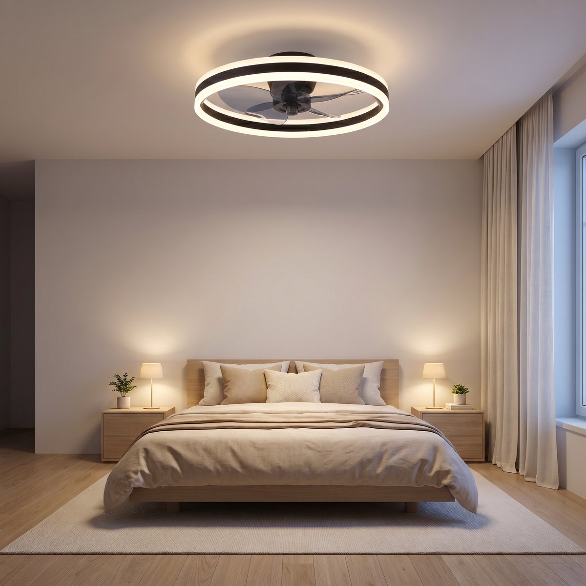Plafondventilator met verlichting - Zwart - LED Ring 32W - Ø 50cm - Fluisterstil - App & Afstandsbediening - Dimbaar - Plafondlamp woonkamer - Plafonniere slaapkamer - Plafondlampen - Ventilator plafond thumbnail 6