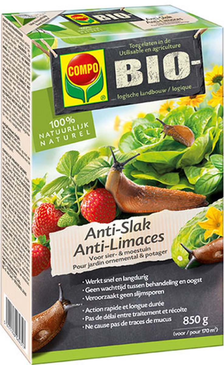 COMPO Bio Anti-Slak - 100% natuurlijk - voor siertuin en moestuin - snelle en lange werking - doos 850 g (170 m²)