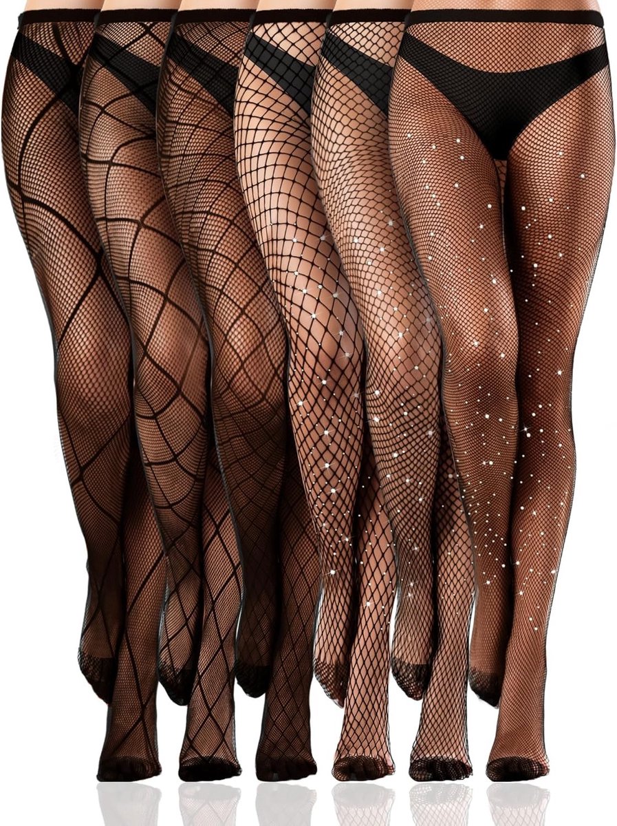 6 Paar Vrouwen Visnet Kousen Hoog Taille Fishnet Panty’s voor Halloween en Feestjes