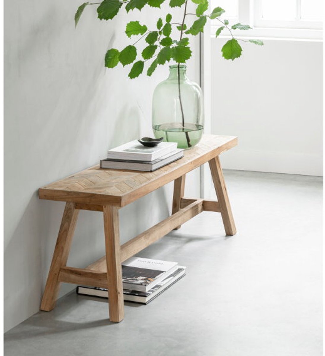 MUST Living Bank Herringbone medium Teakhout - 120x32x45 cm